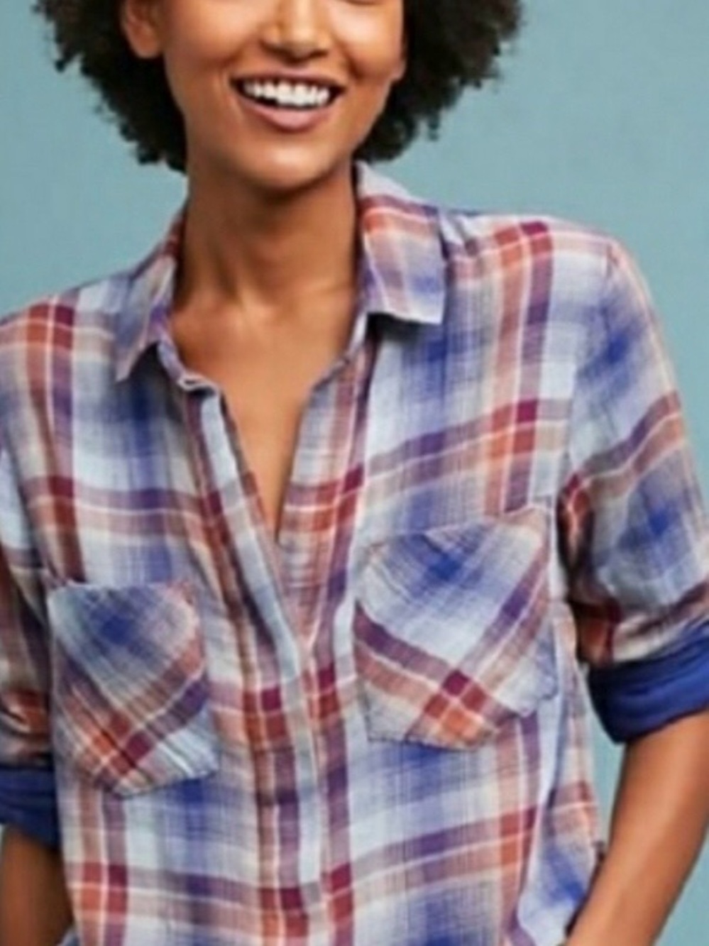 cloth & stone Plaid Button-Down Shirt in Blue and Rust
